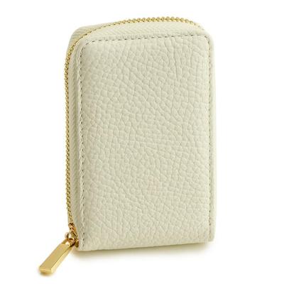 Pragma Women's Bellows Card Case, Vertical, Genuine Leather, Holds Many Cards, Italian Leather Wallet with Round Zipper (Ivory)