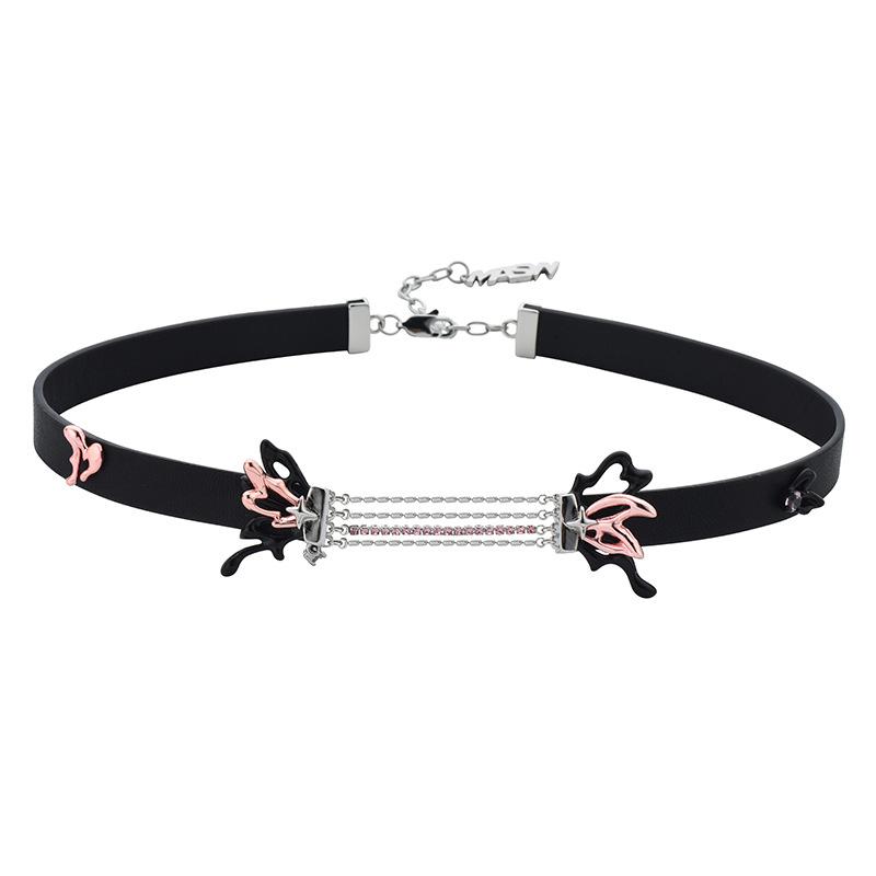Niche Design Sweet Butterfly Neck Chain High Sense Sweet Cool Hot Girl Pu Necklace Leather Collar Women