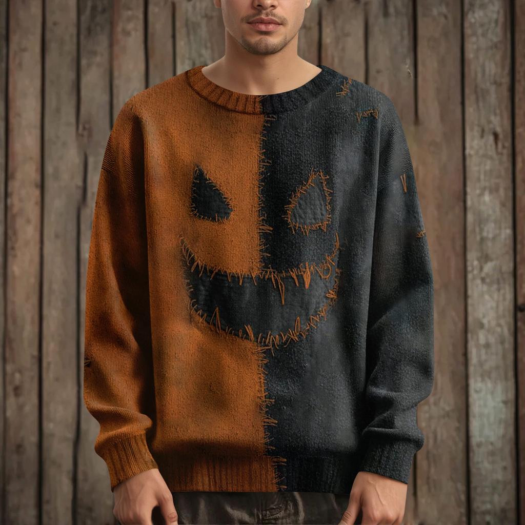 Herre Langermet Pullover Genser Casual Halloween Trykk Strikket Oversized Genser