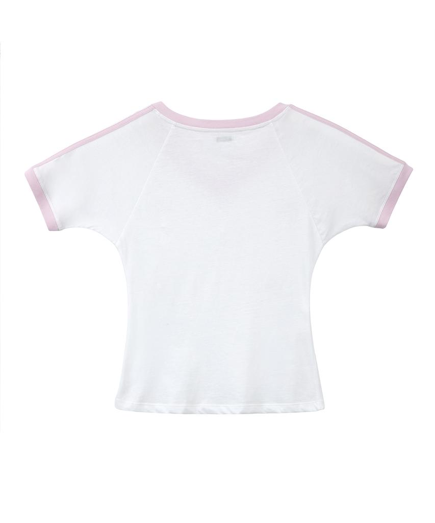 LOTSYOU Lotsyou_V Neck Ringer T-Shirts Light Pink