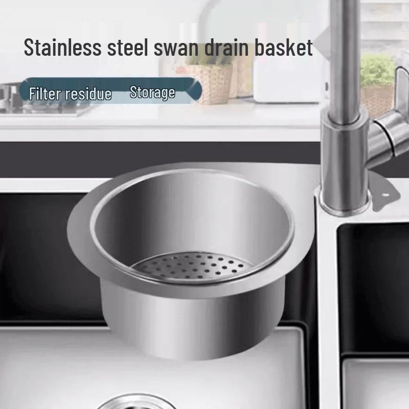 Swan Stainless Steel Sink Drain Basket - Kitchen Hanging Storage & Dry-Wet Separation Filter Hooks