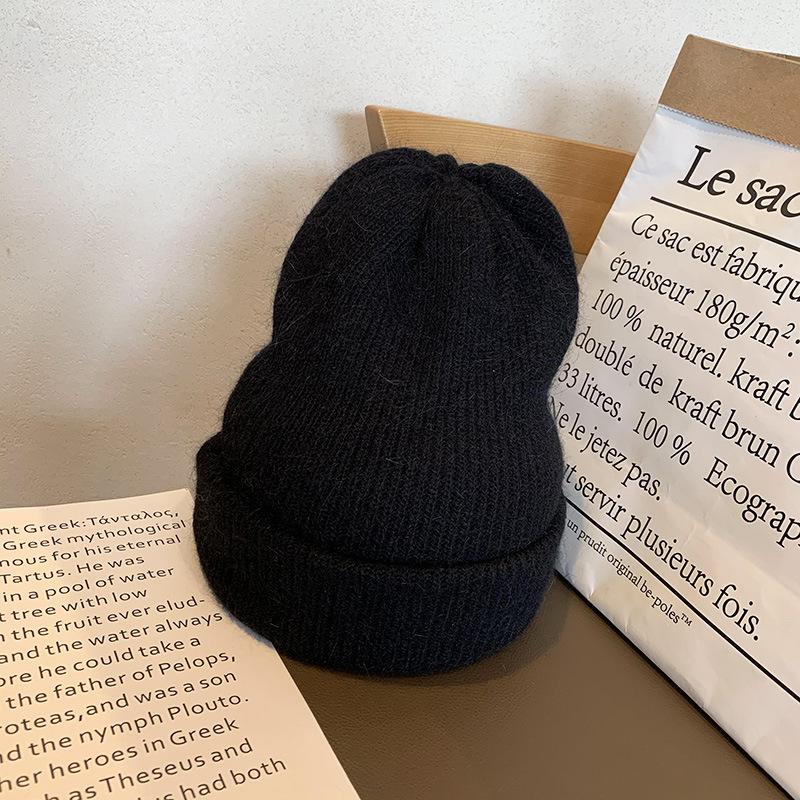 Soft white rabbit fur knitted wool hat Children's autumn and winter fashion thickened thermal pullover hat