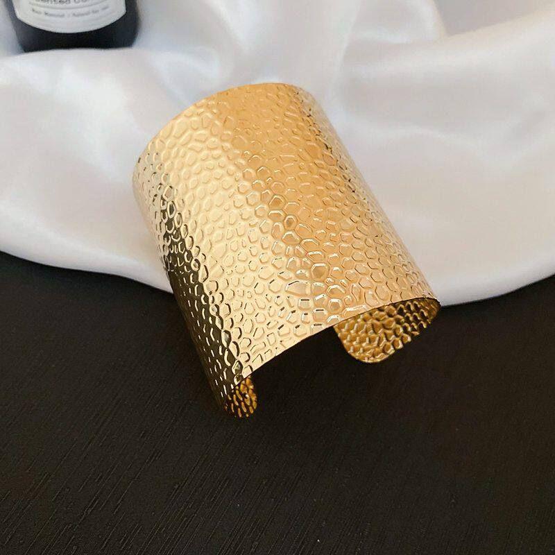Irregular Metal Pleated Round Open Bracelet, European and American Exaggerated Style, Light Luxury, High-End Feel, Exquisite Jewelry 1#Bracelet-Gold