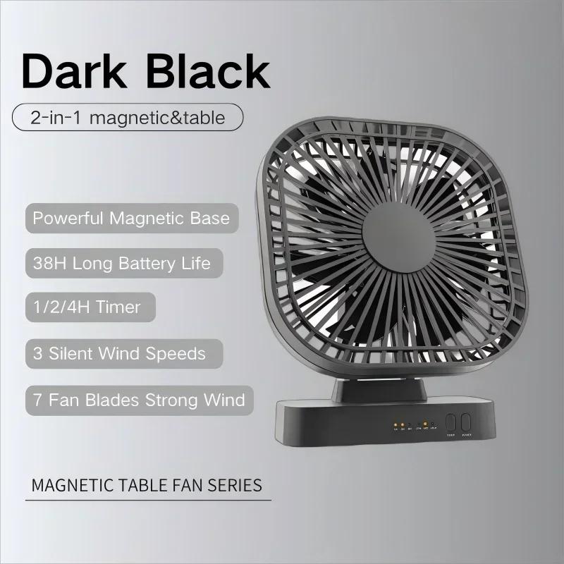 90° Folding Fan 5000mAh Battery USB Timing Desktop Cooling Fan Home Air Circulators Magnet Absorption Silent 3-speed Strong Wind