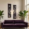 Fringed Tapestry, Soft Cotton with Sun Moon Star Prints Wall Hanging, Bohemian Style Doorway Curtain for Bedroom Living Room