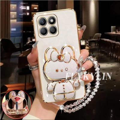 Para Xiaomi 14T Pro 15T 13T 12T 15 Pro 12S 12X 12 17 Pro Max 11T Soporte de Espejo de Conejo con Cadena de Cristal Funda Blanda Galvanizada