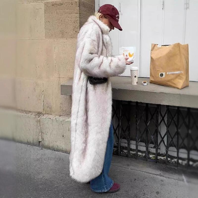 New imitation fur jacket women's loose suit collar extended fox fur coat street style environmentally friendly fur