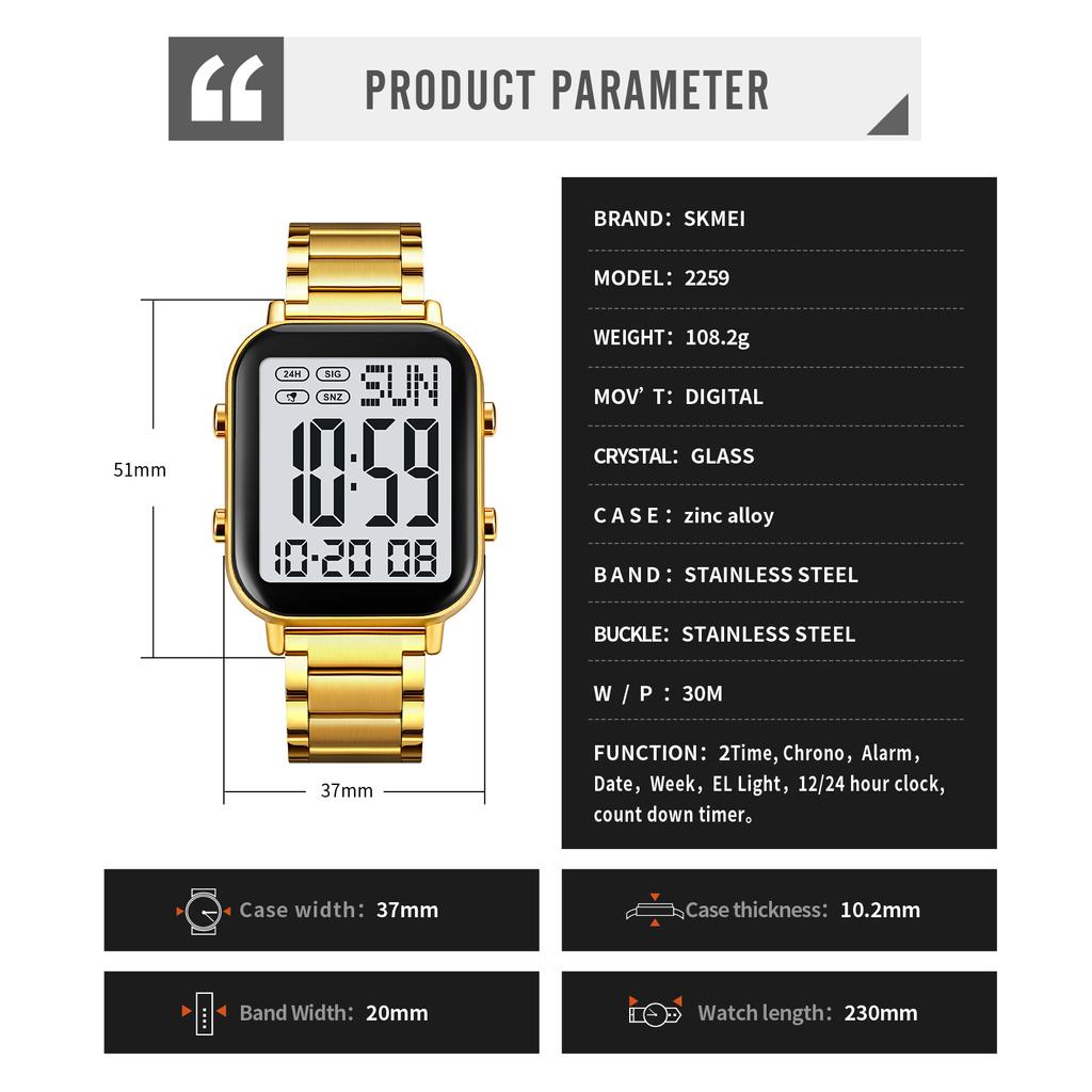 Skmei Digital Watch for Men Women 30M Waterproof Wrist Watches with Backlight 1/100 Second