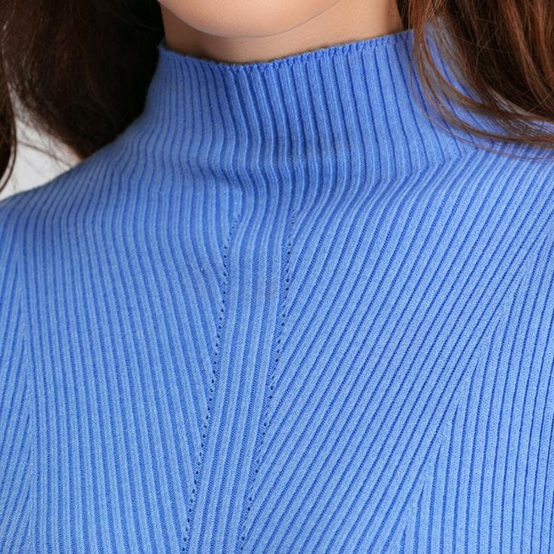 Women's Autumn Winter Plain Knitted Turtleneck Long Sleeve High Waist Sweater Dress