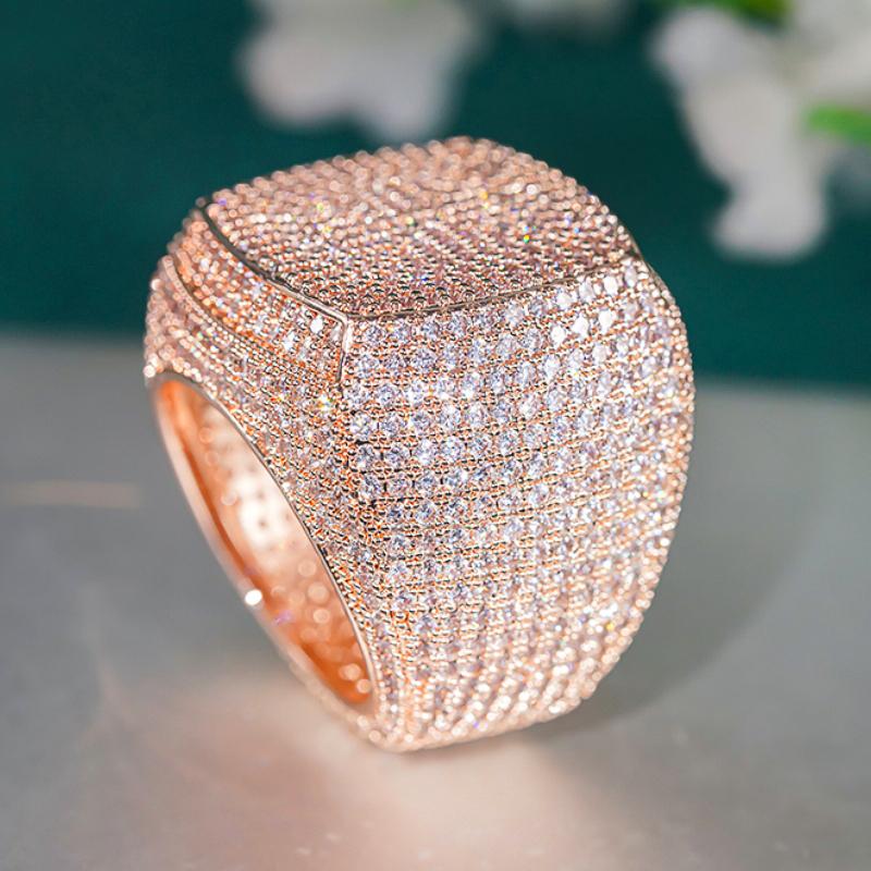 Funkelnder Voll-Bling Iced Out Fingerring Damen Luxus Verlobungszubehör Micro Pave Zirkonia Schmuck für Party