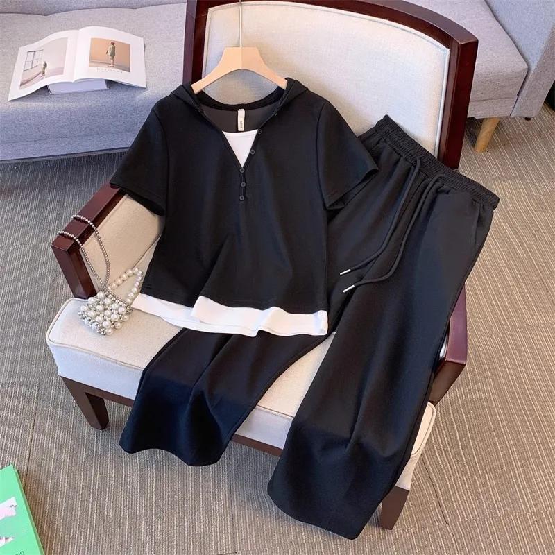 Original Craft Women's Sportswear Set Summer Short Sleeve Casual Stylish Two-Piece plus Size Fashionable Outfit Ensemble