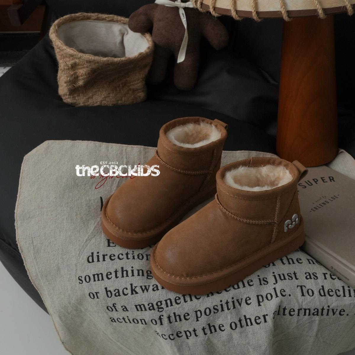 

XSHX ретро кожаная шерстяная детская наклейка против буйвола зимние ботинки для снега для мальчиков и девочек 249075 25 верблюд