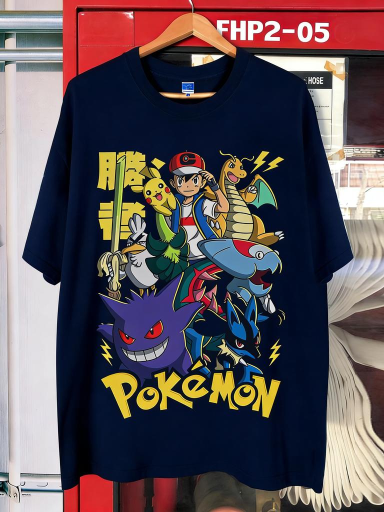 Pokémon Pokémon Cartoon Animation BigSized Loose Summer Boys and Girls Printed ShortSleeved TShirt