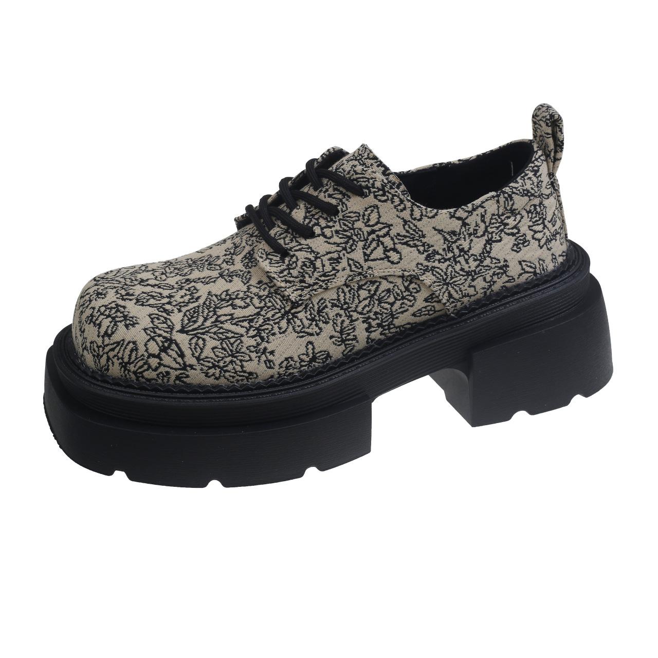 

Fashion Vintage Women Loafers Thick Sole Heightening Square Toe Shoes Small Leather Ladies Lace Up Thick Bottom Footwear 35-40 35