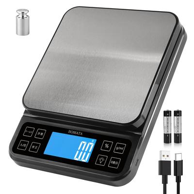 BOMATA Large Kitchen Scale High Accuracy Percentage Function Cooking Scale USB Rechargeable Double Power Backlight Full View LCD Stainless Steel Tray