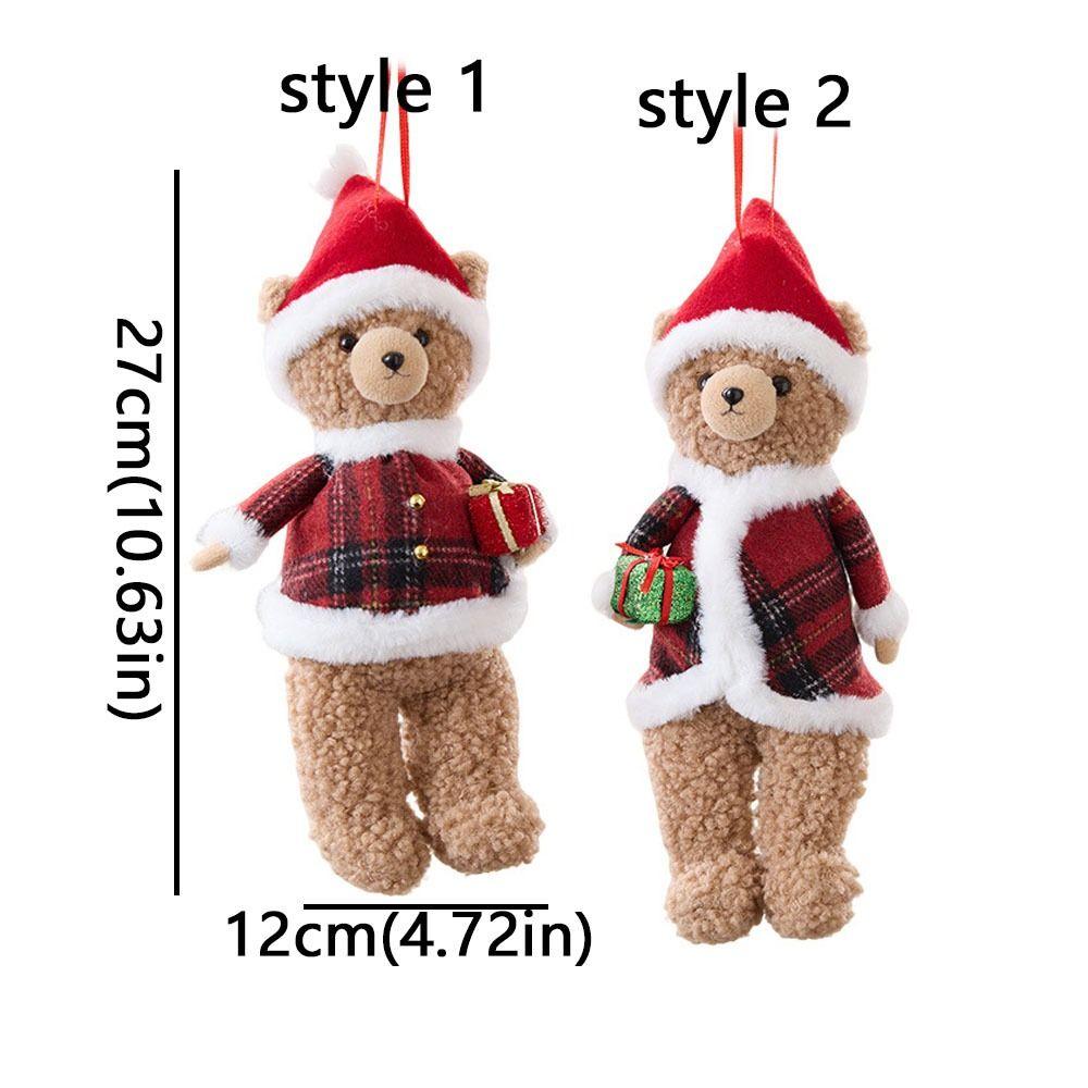 Christmas Atmosphere Cartoon Christmas Bear Pendant Cute Handmade Animals with Hat Xma Tree Decor Family Room Decoration