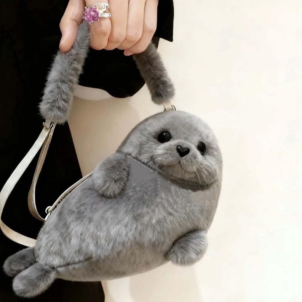 Creative Cute Seal Shoulder Pouch Adorable Adjustable Straps Cartoon Seal Handbag PP Cotton Lightweight Crossbody Bag Daily