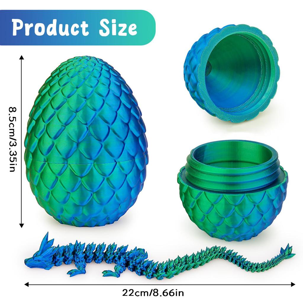 3D Printed Dragon Egg with Dragon Full Articulated Dragon Modle Movable Rotatable Articulated Desktop Ornament Kid Toy