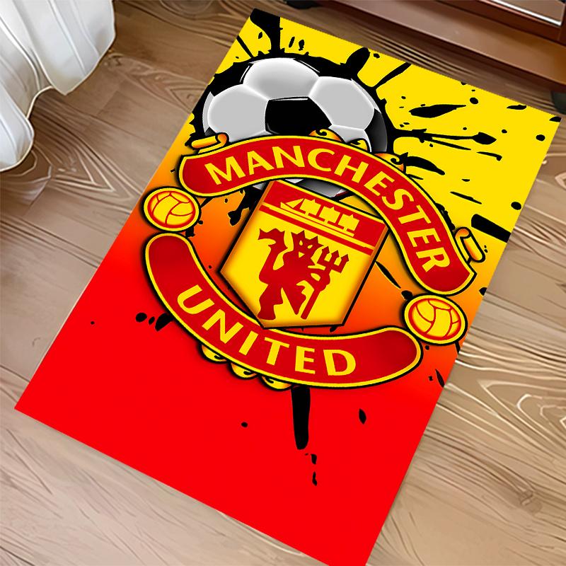 1pc Manchester United FC Logo Print Area Rug - Soft,Washable Non-Slip Indoor Mat for Office Chairs,Living Room,Home Office Decorative Rug