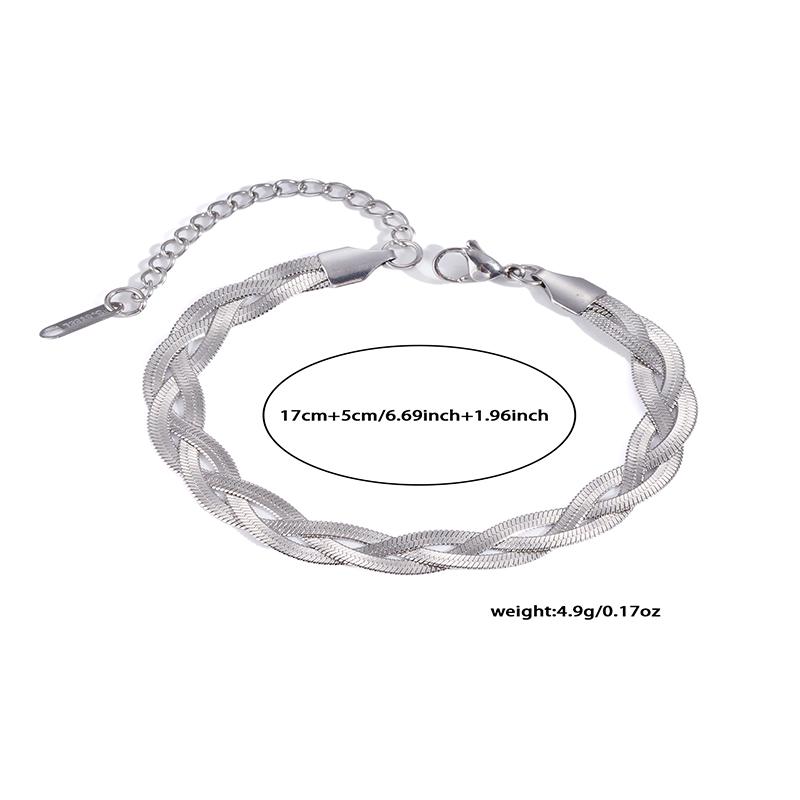 Double Layered 18K PVD Gold Plated Flat Snake Herringbone Chain Necklace Minimalist Stainless Steel Jewelry Set Women