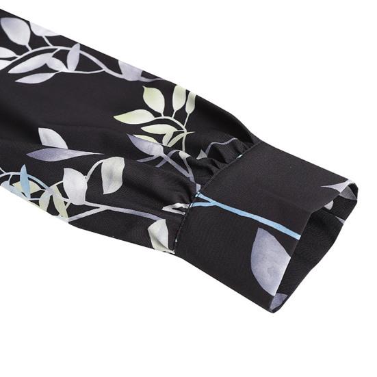 Women Vintage Long Dress Summer O Neck Long Sleeves Swing Dress Loose Fit Leaf Print Long Sleeves Casual Beach Vacation Maxi Dress