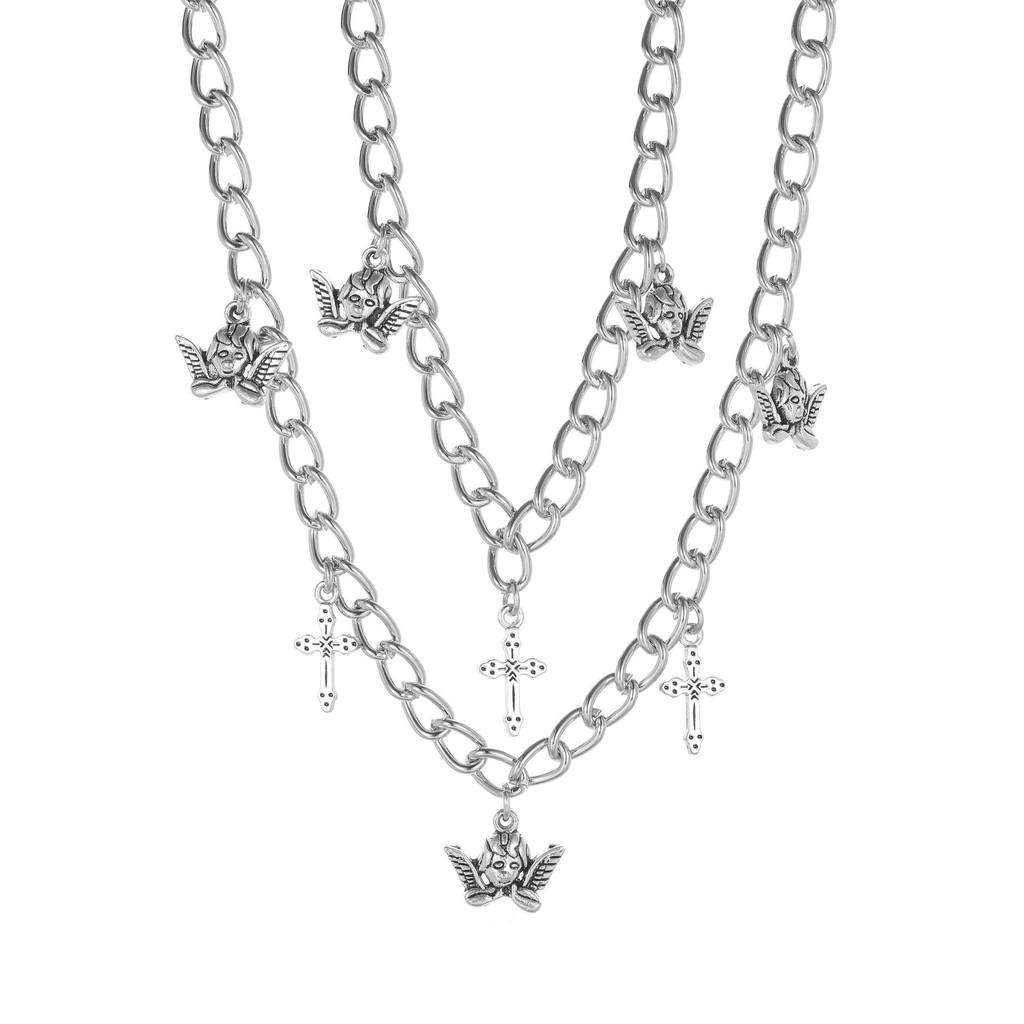 Elegant Angel Cross Necklace For Women Featuring Stylish Double Layer Design In Alloy