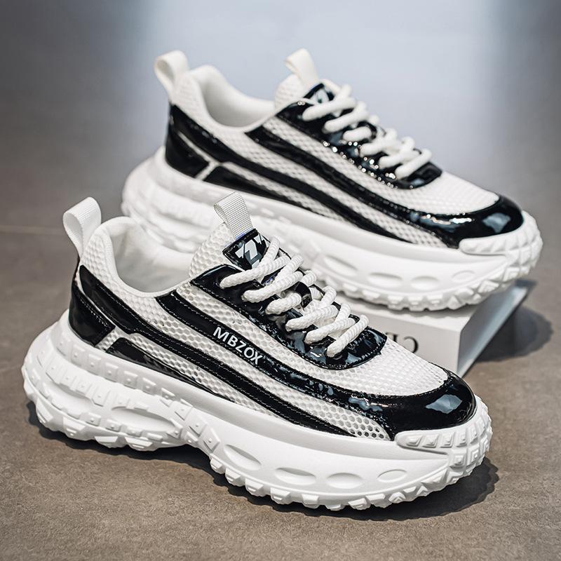 Little white shoes summer new hollow thick sole heightening men's shoes comfortable versatile mesh breathable flying woven trendy shoes dad shoes