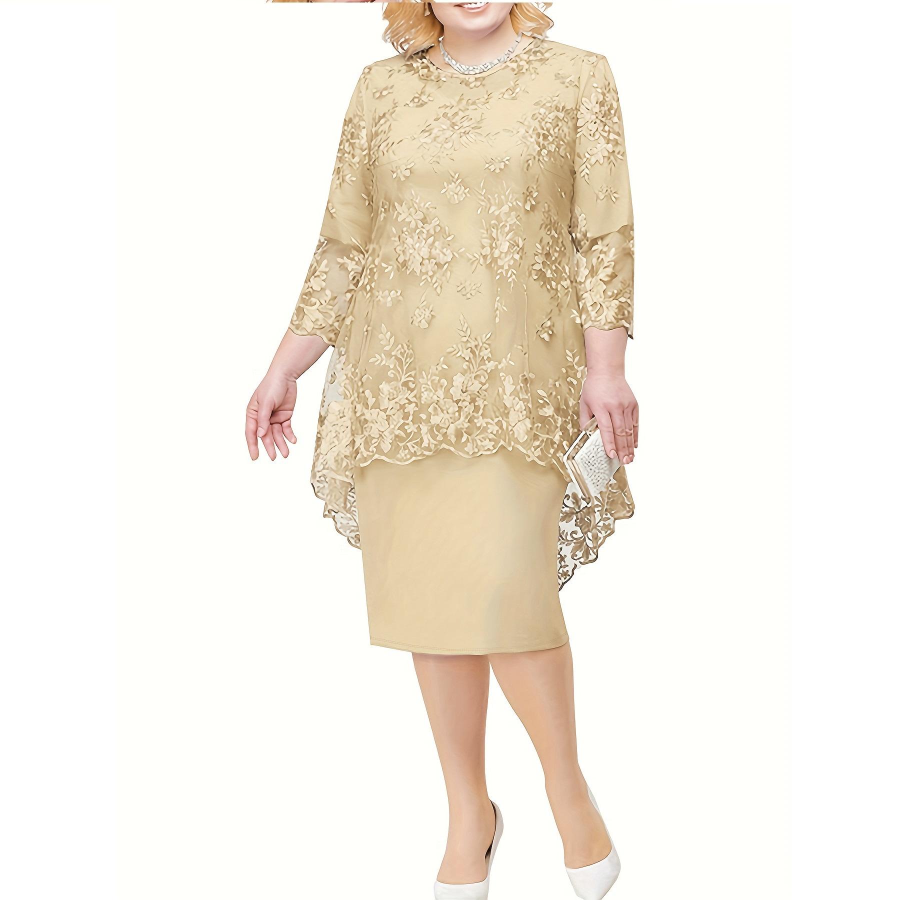 

Платье большого размера, женское вечернее платье, комплект из двух предметов с вышивкой из кружева Heavy Industry, темперамент, для поездок на работу, облегающий крой 4XL шампанского