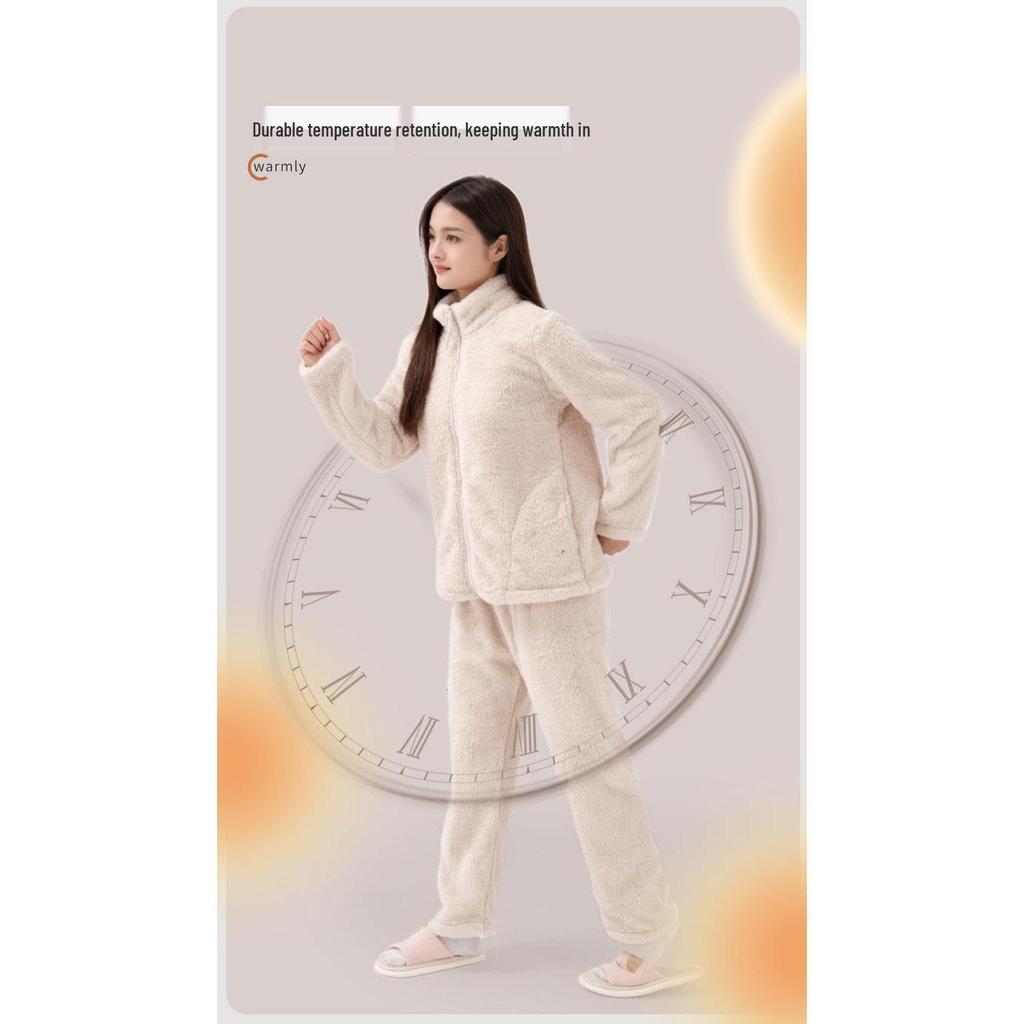 Women's Cloud Coral Fleece Pajama Set - Autumn/Winter 2025, High-Neck Flannel with Plush Velvet