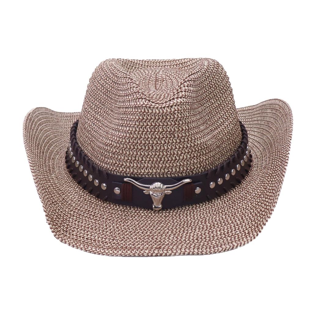 Vintage bull's head western cowboy hat children's hot-selling straw big-brimmed jazz hat summer outdoor visor men