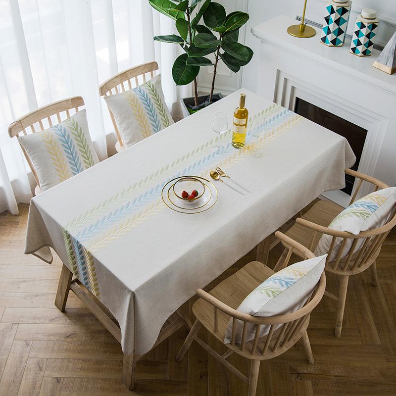 Polyester Linen Waterproof Modern Leaf Flower Table Flag Embroidered Geometric Tablecloth Rectangular Coffee Table Tablecloth Table Cloth