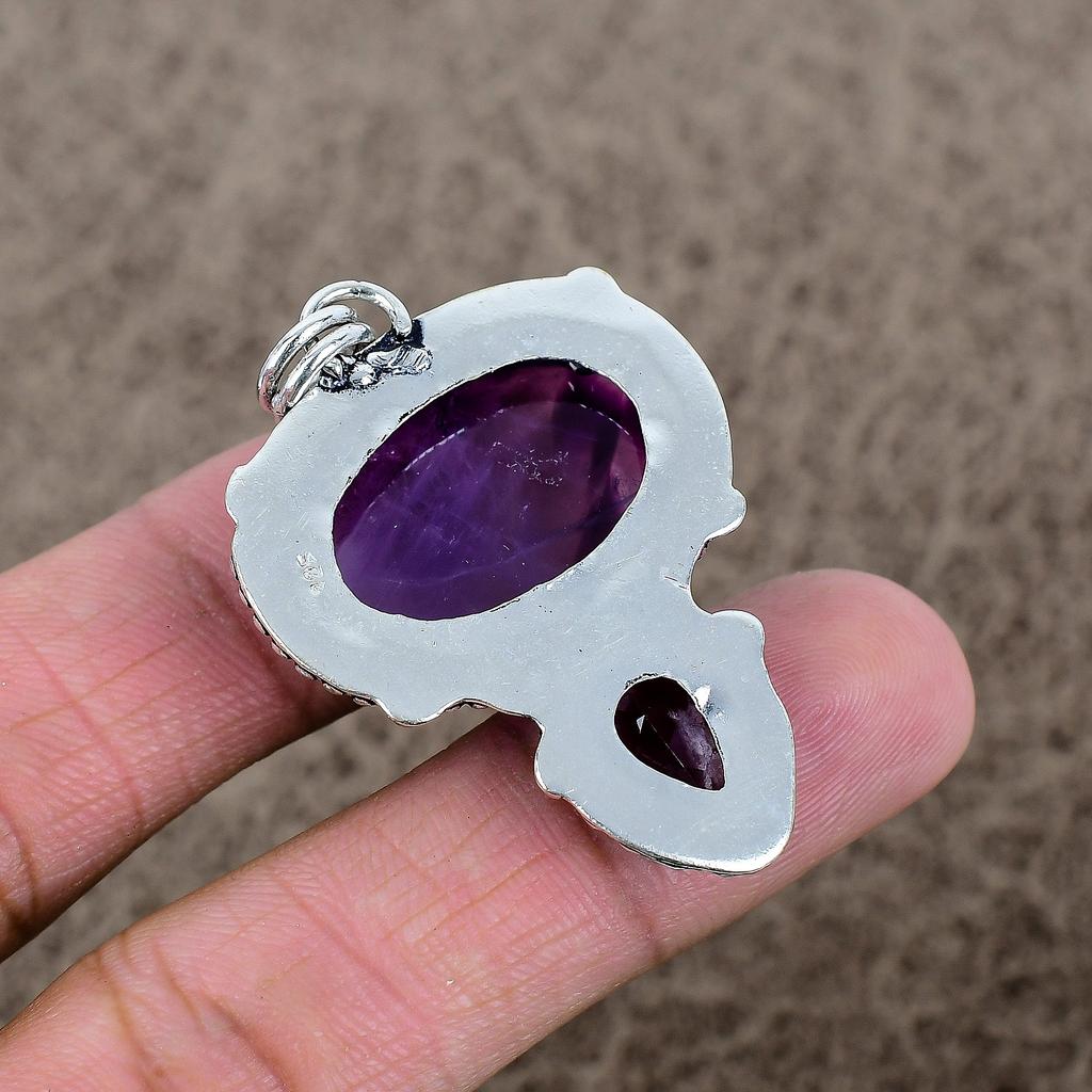 Sage Amethyst, Amethyst Gemstone 925 Sterling Silver Jewelry Pendant 2.05" KKG-340