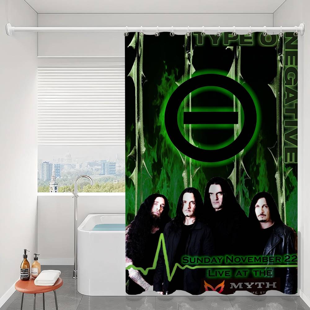 Rock Band T-Type O N-Negative Polyester Shower Curtain Waterproof Rust Resistant Grommet Easy Care Wipe Clean Durable