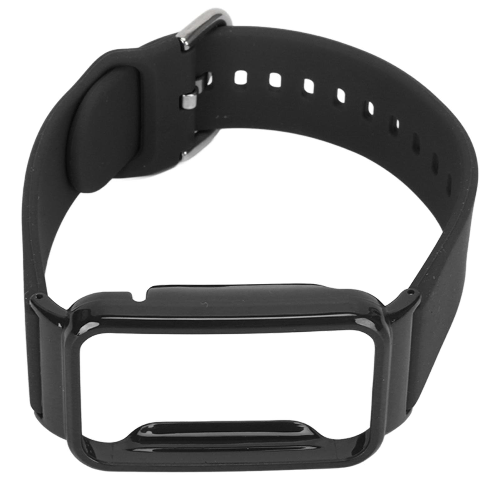 

Silicone Watch Strap Band with Protective Bumper Case Replacement Accessory Fit for Mi Band 7 Pro Black with Black Case