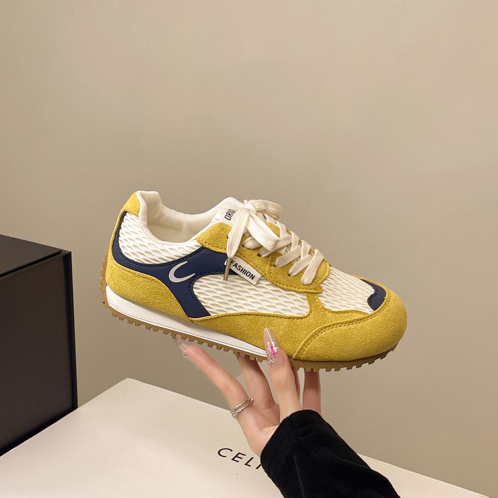 Fashion Retro Yellow Women German Training Shoes 2025 Flat Sneakers Woman Comfort Lace-Up Forrest Gump Shoes Women Casual Sneaker 3213