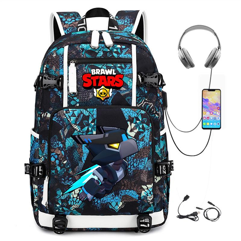 Brawl Stars Peripheral With Usb Backpack Student Outdoor Travel Large Capacity Mountaineering Bag