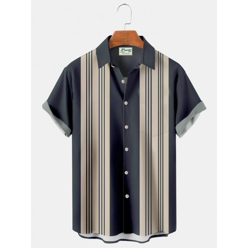 1116 New Hawaiian Beach Shirt Men's 1D Striped Digital Printing Men's Shirt