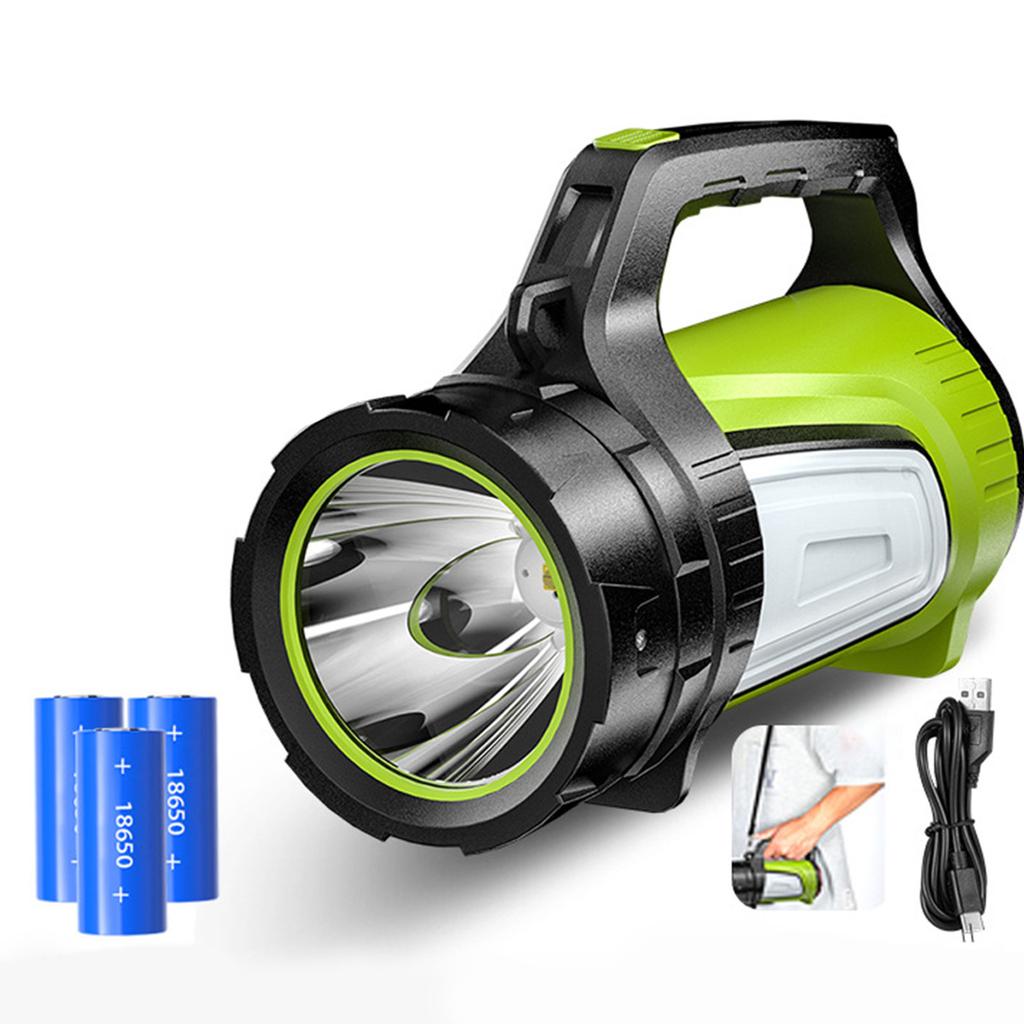 Outdoor High Brightness USB Rechargeable Flashlight with Side Light Multi-Function Portable Handheld Torch with Three Lithium Batteries Included