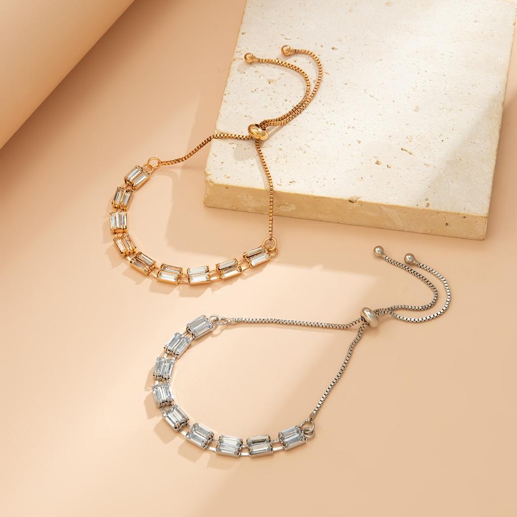 Accessories, Simple Square Geometric Versatile Foot Accessories, Personalized Full Diamond Beach Single-layer Adjustment Anklet Women