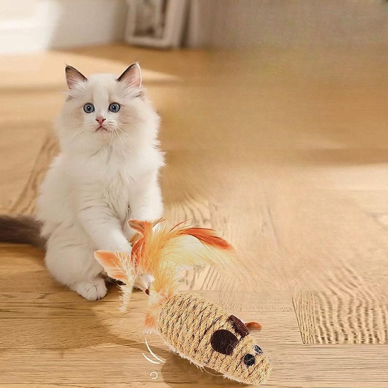 Inside The Cat Toy Mouse, There Is A Rustling Sound of A Hemp Rope, A Chicken Feather Mouse, and A Cat Toy Mouse