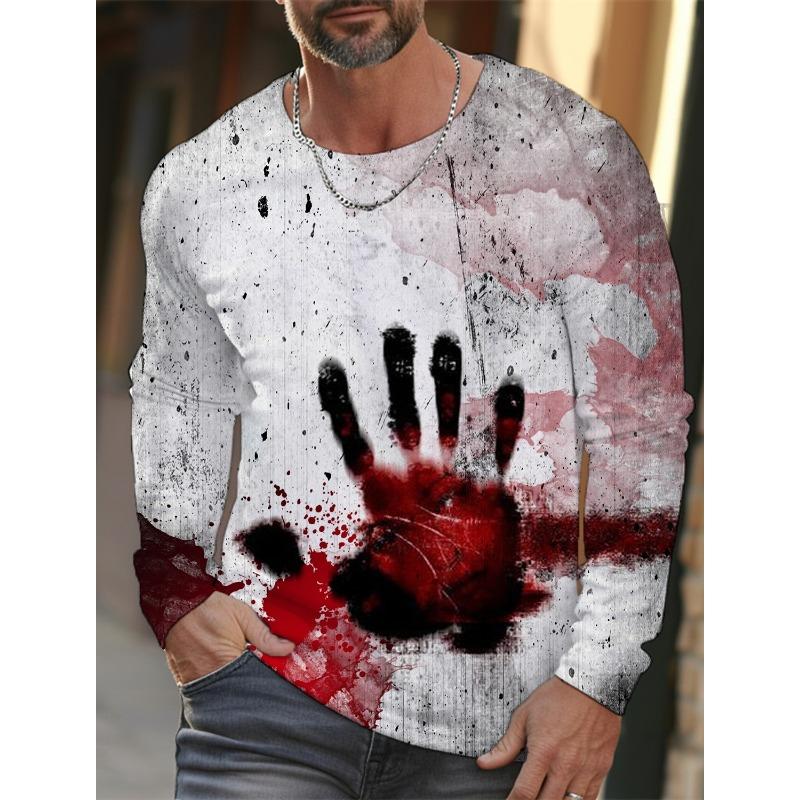 

2024 Осень и зима Мужская футболка с длинным рукавом на Хэллоуин с 3D-принтом и принтом крови Мужская уличная одежда с круглым вырезом и длинным рукавом S