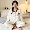 Japanese cute cartoon pajamas women's spring and autumn imitation cotton long-sleeved soft girl casual loungewear suit can be worn outside