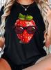 Women's Strawberry Fashion Glasses Graphic Print T-Shirt Black Casual Short Sleeve Crew Neck Top Summer Fun Graphic T-Shirt Y2K