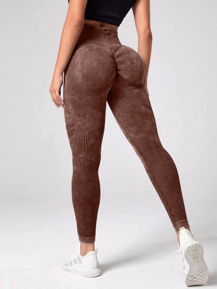 High Waist Seamless Yoga Pants - Women's Peach-Lift Tights, Washed Sanded for Fitness