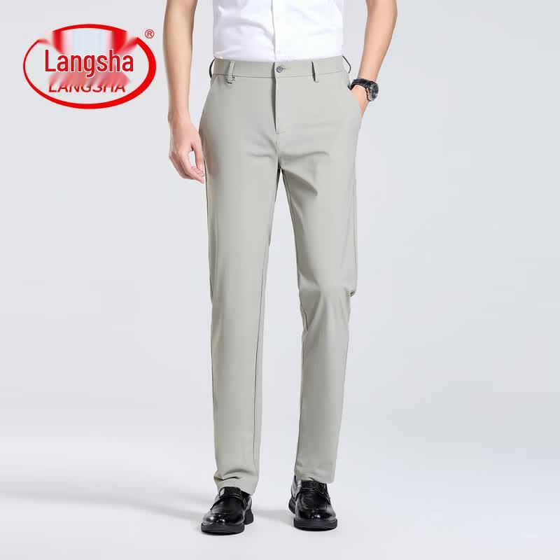 LangSha Men s Lightweight Business Casual Straight-Leg Trousers 31