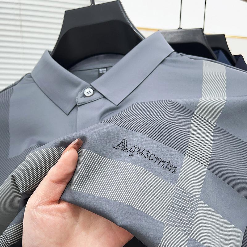 

Летняя новая стильная мужская футболка в полоску для молодежи и среднего возраста с лацканами, бесшовная дышащая модная трендовая футболка с короткими рукавами, рубашка поло XXXL
