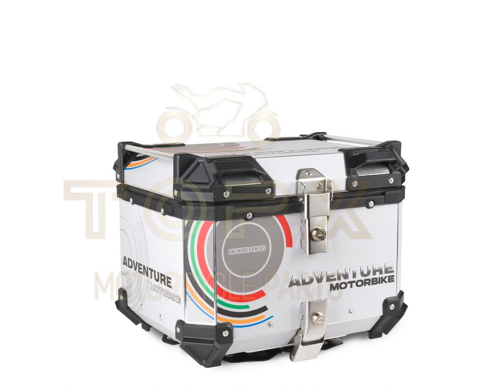 Kufer Centralny Motocyklowy Aluminiowy + Płyta 45L Biały Grafika Wyściółka