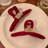 Creative Red Flocking Shark Clip Festive Chinese New Year Hair Grab Fashion Wealth Hair Claw  Girl