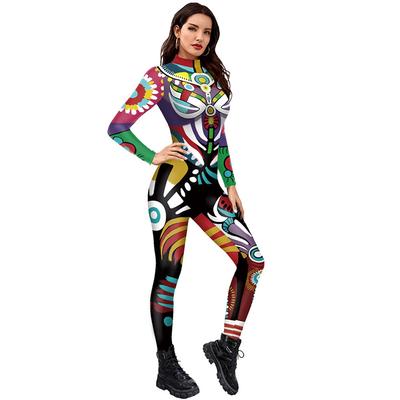 Halloween Women Cosplay Robot Punk Printed Retro Mechanica Cosplay Jumpsuit Catsuit Zentai Halloween Bodysuit