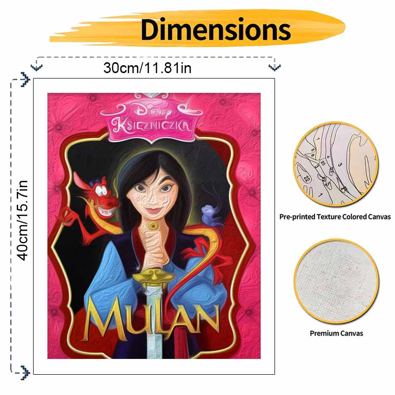 Disney DIY Mulan Oil Painting Art Painting Kit Home Wall Decor Handmade Gift for Princess Fans Anime Portrait Canvas Paint by Numbers